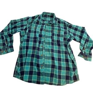 Design In Italy Plaid Flannel Button Up Mens 2XL Blue Green Soft Gorpcore Indie